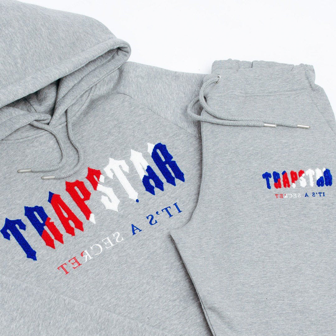 mens grey/white/blue/red chenille decoded hooded tracksuit "tstar"